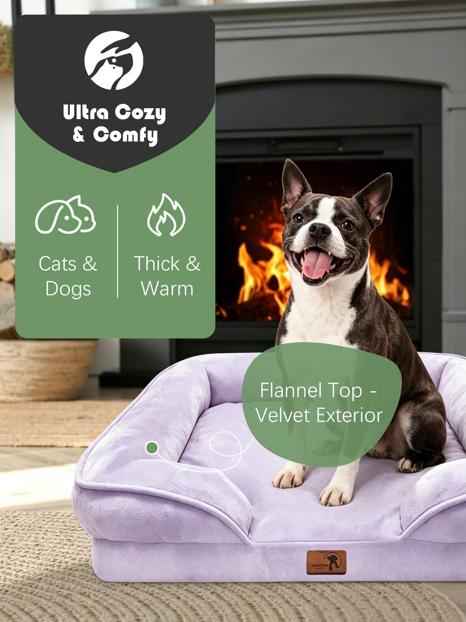 Spotted Play Orthopedic Dog Bed with Sides - Sofa Beds for Small Dogs, Supportive Foam Pet Couch Bed with Washable Removable Cover, Waterproof Lining and Non-Slip Bottom, Purple - S view 2