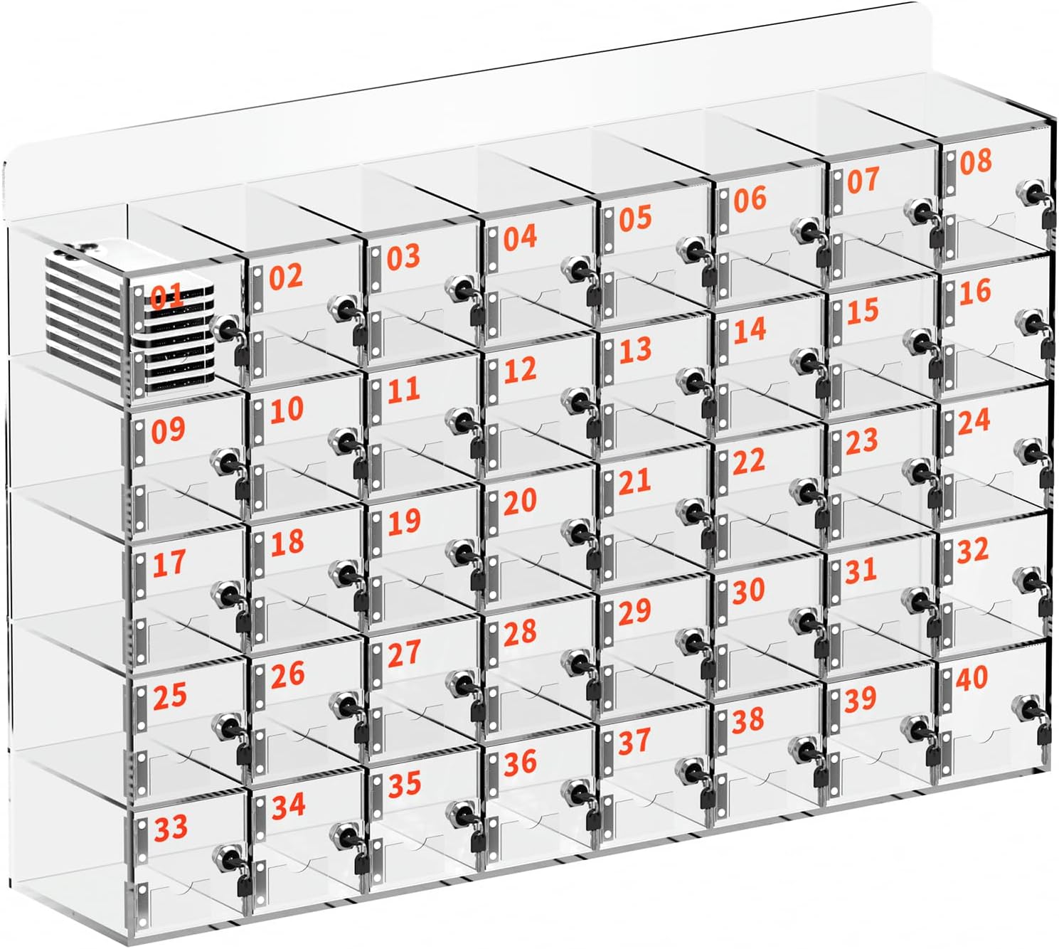 Cell Phone Locker 100 Slots, Wall-Mounted Cell Phone Lock Box with Keys, Acrylic Cell Phone Storage Locker for Office Classroom Gym, Clear Cell Phone Locker Cabinet for Storage (Large 40 Slots)