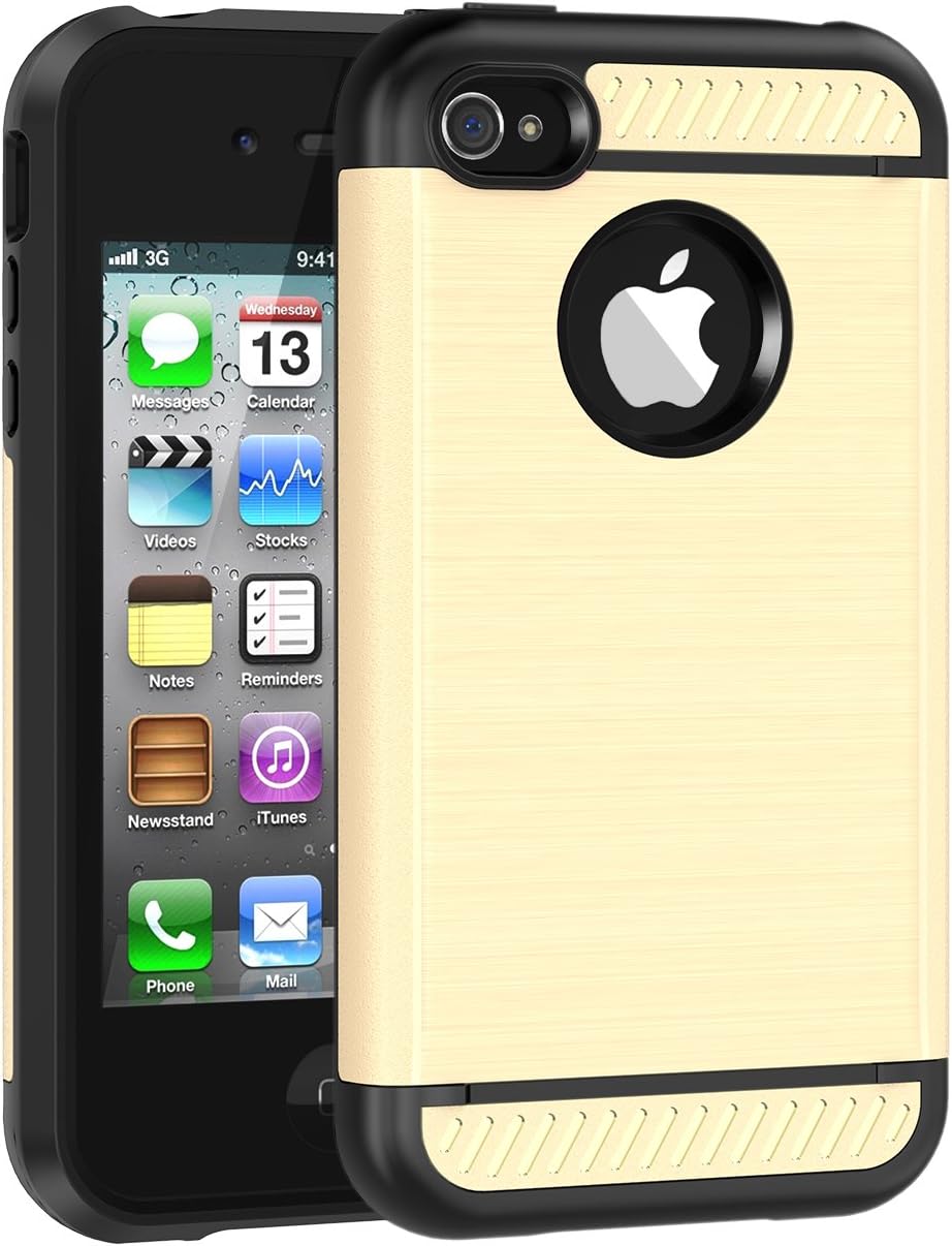 iPhone 4S Case, iPhone 4 Case, CHTech Brushed Metal Texture Series Hybrid Shockproof Protection Scratch Proof Armor Case Cover for Apple iPhone 4/4S - Gold