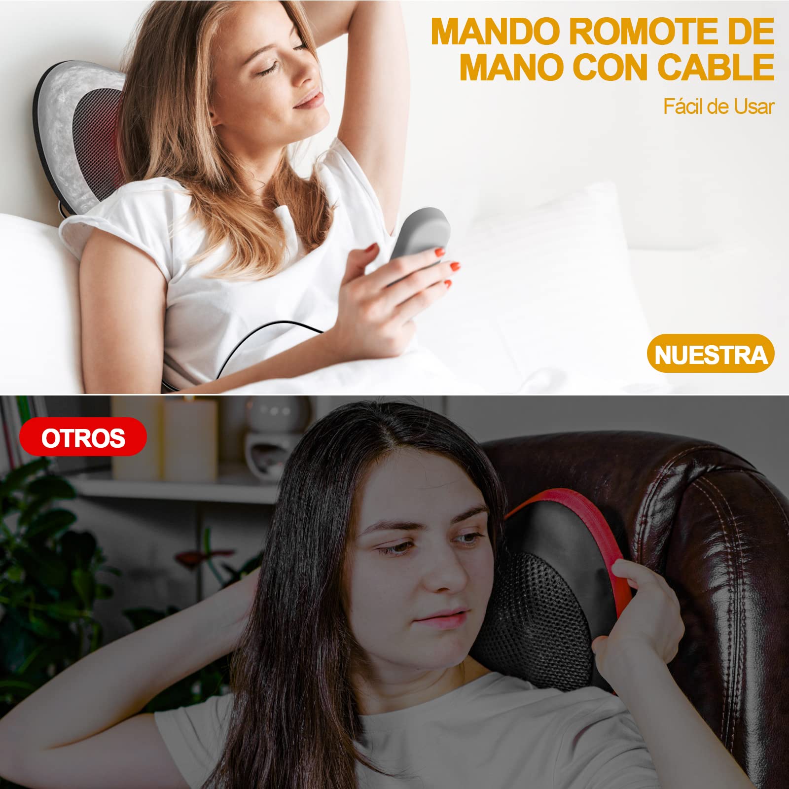 TAKRINK Cojín Masaje Shiatsu con 8 Nudos y 3 Niveles de Velocidad Masajeador de Cuello Espalda y Hombros con Función de Calor y Control Remoto