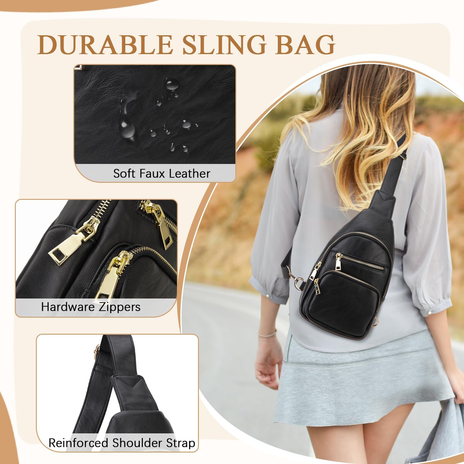 VX VONXURY Sling Bag for Women,PU Leather Crossbody Fanny Packs, Multipurpose Chest Bag with Adjustable Strap - Image 4