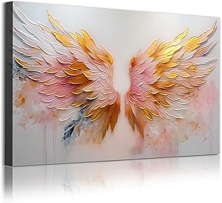 天使の翼 絵画 ピンク 白と金 絵 抽象的な翼 キャンバス 壁アート ヴィンテージ 天使 絵画 白 羽 キャンバスアート カラフル 抽象 ポスター ミニマリスト ピンク 部屋 40.64 x 60.96cm フレームなし