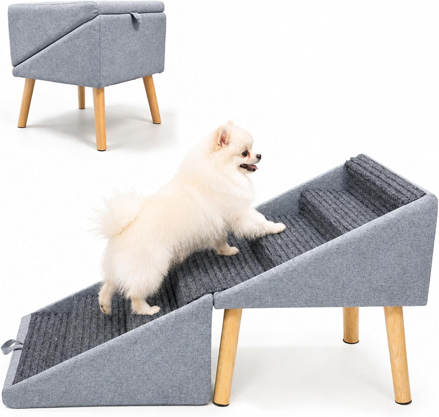 2-in-1 Dog Stairs for Small Dogs 17" H, 6-Step Dog Steps for Bed &Couch