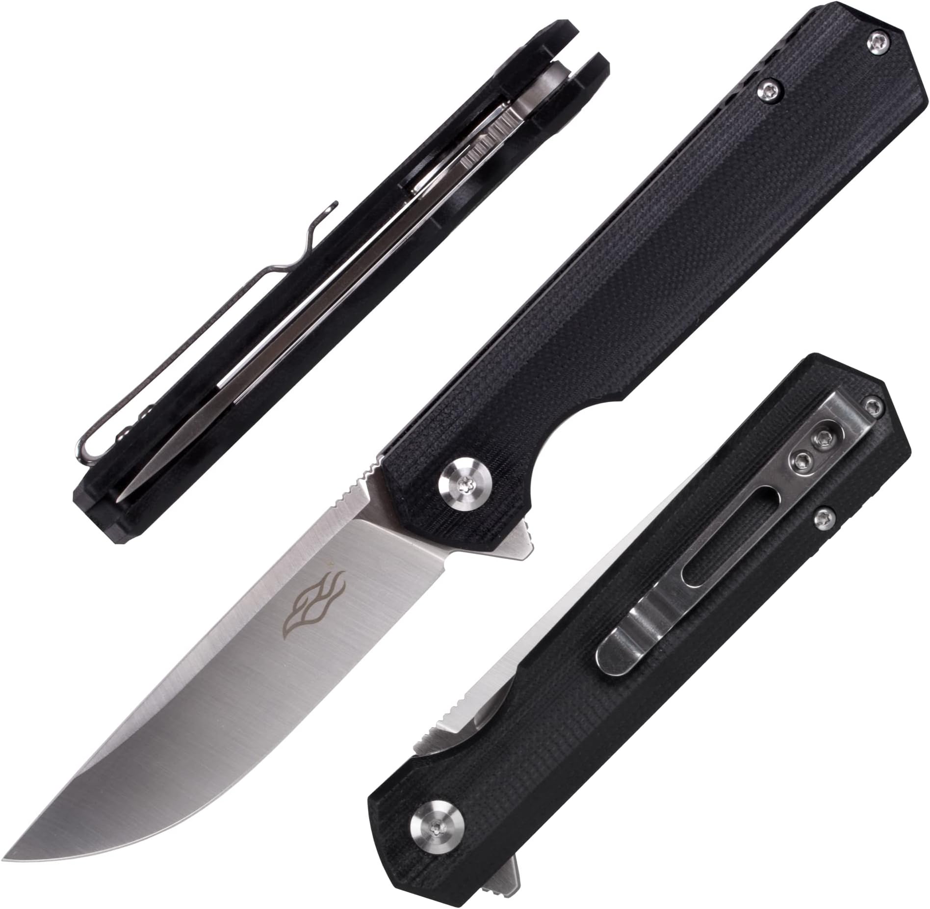 GANZO FH11 Pocket Folding Knife, 3.4" D2 Steel Blade G10 Handle with Clip Hunting Fishing Camping Outdoor EDC Knife (Black)