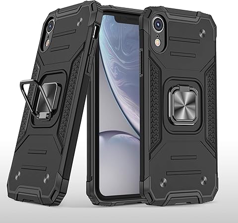 Capa iPhone XR Case de Celular Anti Shock protetora Anti-queda Hard PC +  TPU Soft dupla proteção Acabamento em pintura de grau automotivo função de  suporte Caso Cell Case:Preto | Amazon.com.br