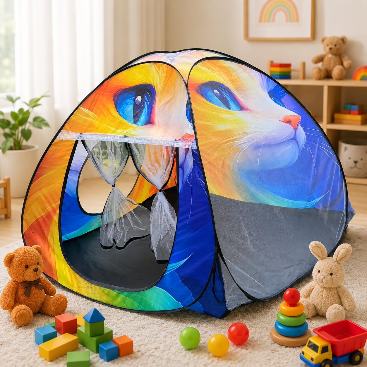 Foldable Play Tent House Big Size for Girl Boys with Cat Theme Pop-Up Indoor & Outdoor Playhouse for Girls Boys Multi Purpose Tent with Fun Patterns Easy Setup & Portable (Orange) 1 Foldable Play Tent House Big Size for Girl Boys with Cat Theme Pop-Up Indoor & Outdoor Playhouse for Girls Boys Multi Purpose Tent with Fun Patterns Easy Setup & Portable (Orange)