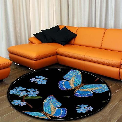 Miniatura 4 de Colección de alfombras redondas Forget Me Not Flowers con mariposas, alfombras redondas, alfombras decorativas, para dormitorio, estudio, cocina,