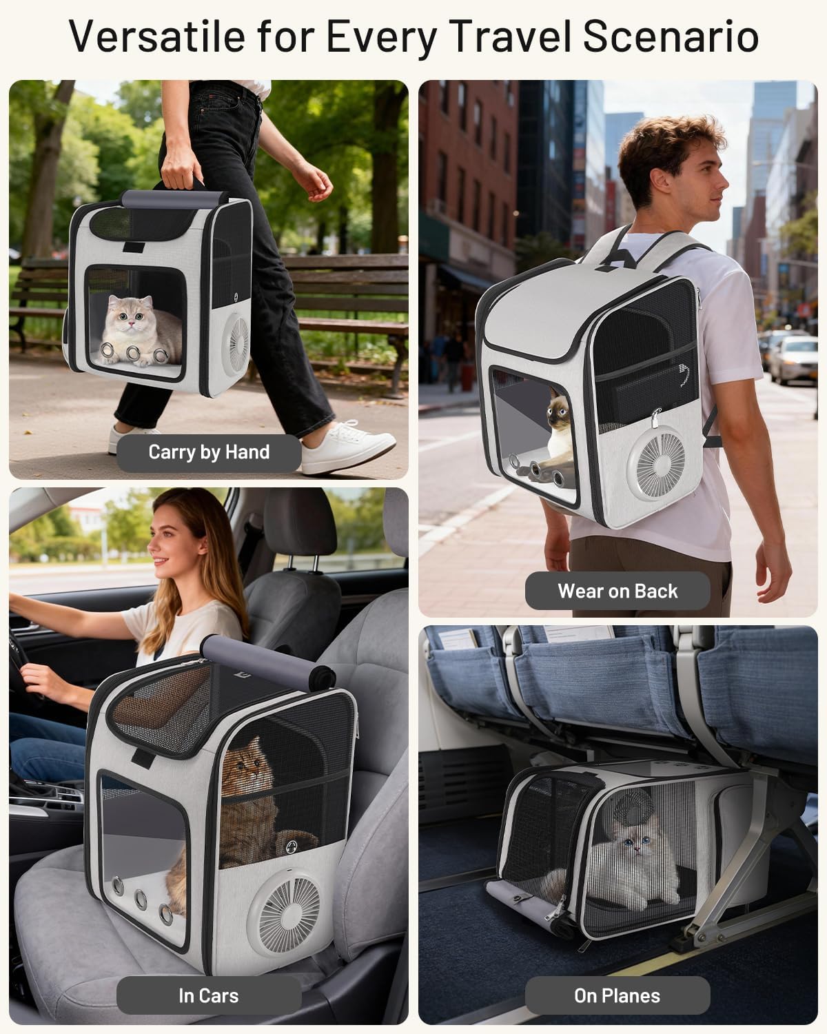 Smart Cat Backpack Carrier with Built-in Cooling Fan & Heating Pad, Expandable Pet Backpack for Cats and Small Dogs up to 16 lbs, Ventilated Travel Carrier for Hiking, Walking & Outdoor