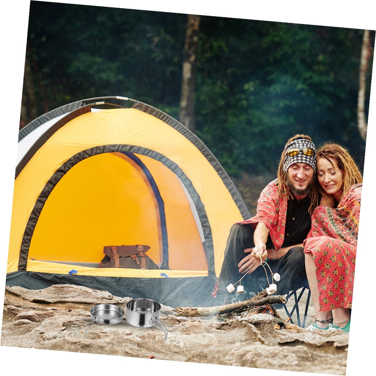 Kit Casseroles Camping INOX Léger pour Personnes Batterie Cuisine Portable Pique- Randonnée Outdoor