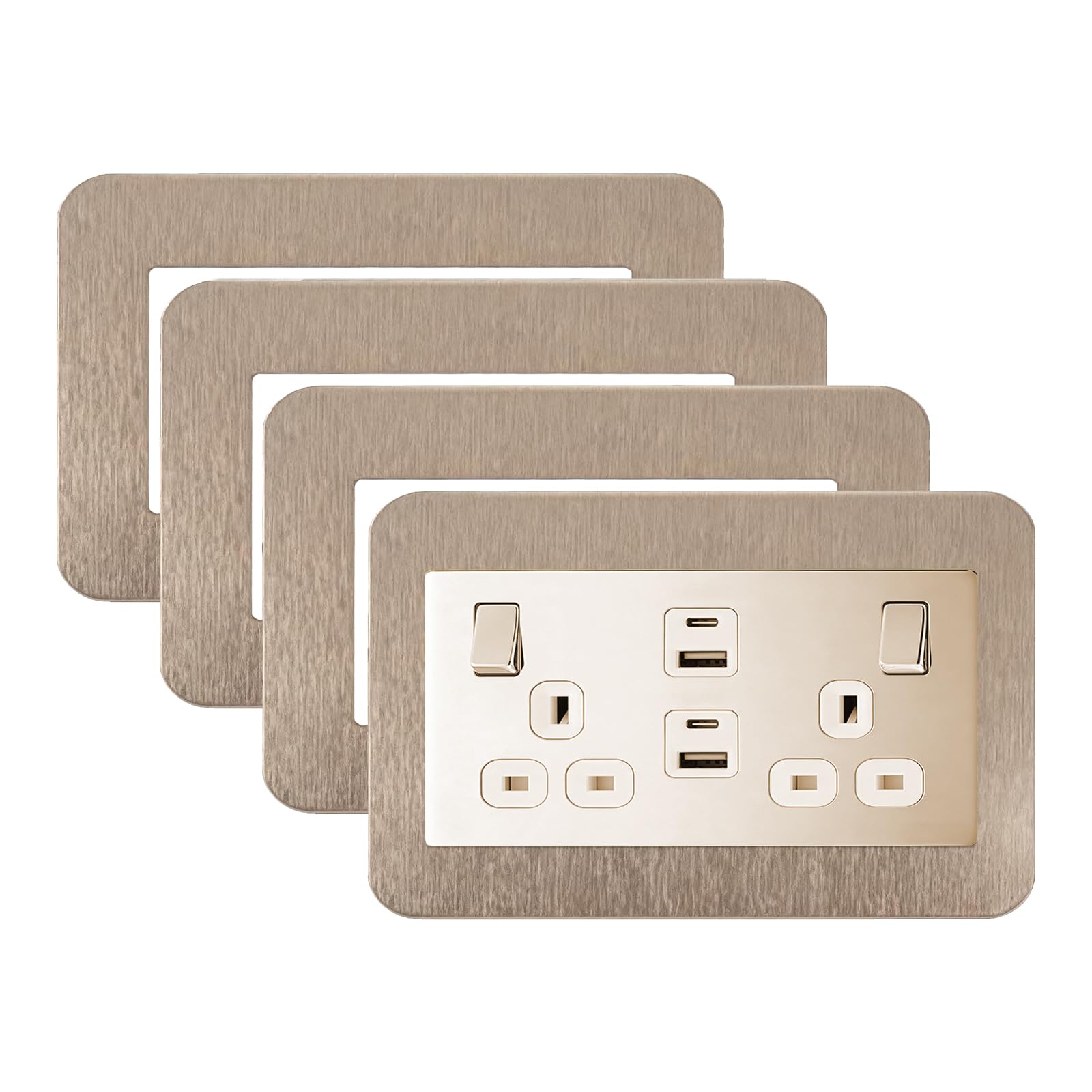 CANGCANG 4Pcs Double Light Switch Cover Plates Champagne,Light Switch Surrounds,Finger Plates for Switches, Switch Sticker Cover,WallFor Home Wall Switch Decoration (14.6cm x 8.6cm)