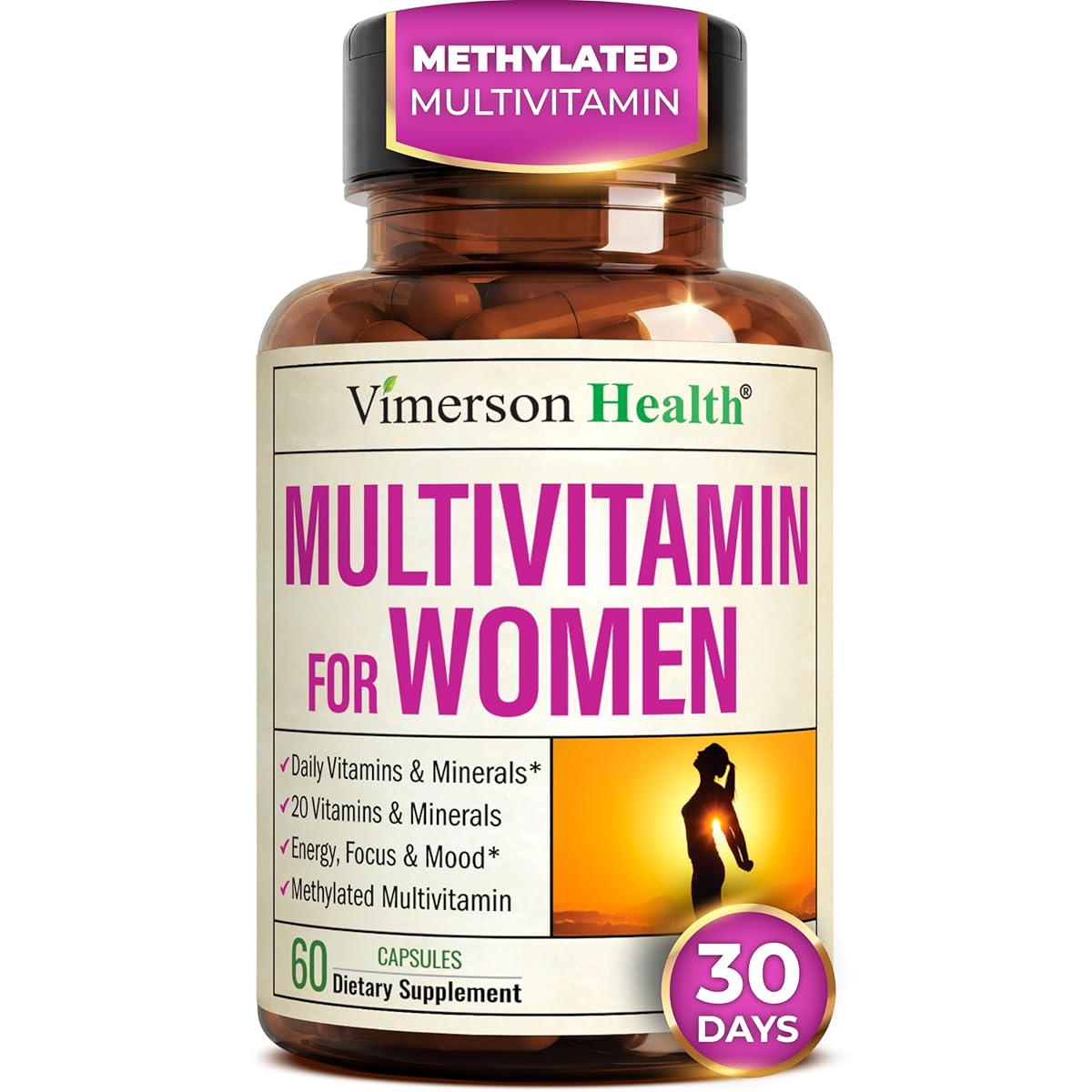 Multivitamin for Women with Methylated Vitamins and Chelated Minerals for Energy, Focus and Immune Health – Premium Daily Womens Multivitamins & Multiminerals – 60 Capsules