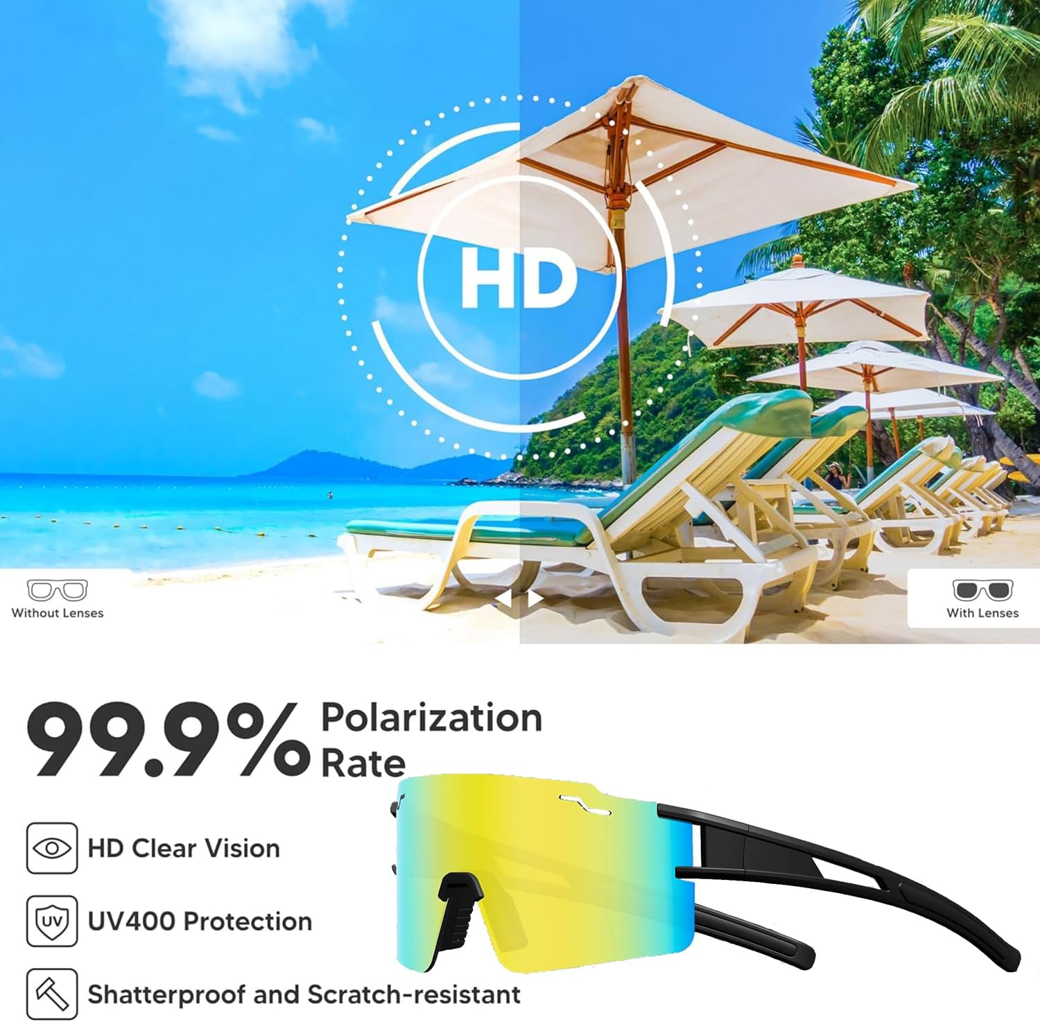 Polarized Sports Sunglasses For Man women,Youth Baseball Sunglasses, UV400 Protection TR90 Frame Running Cycling Glasses