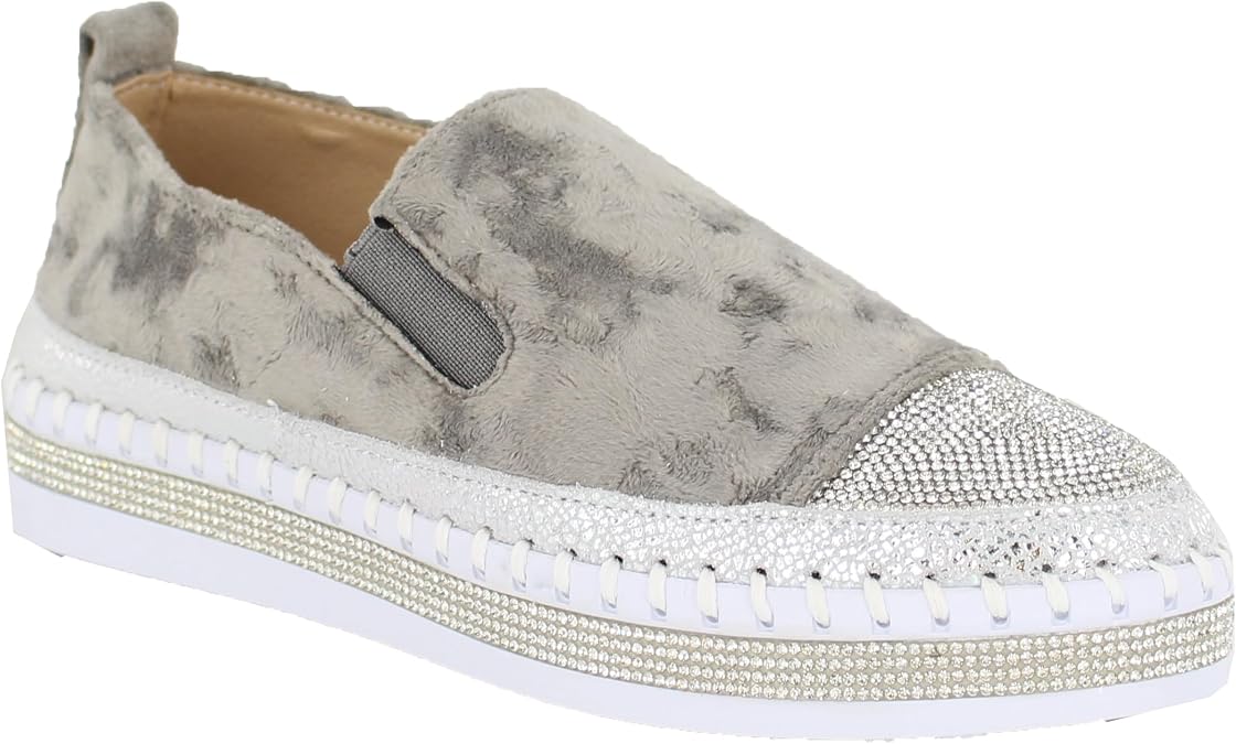 Bernie Mev Women's Rhinestone Slip-On Sneakers Glitter Platform Fashion Casual Shoes for Women Sparkly Crystal Embellished Comfort Walking Loafers