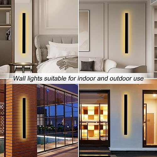 Miniatura 6 de Paquete de 2 luces de pared para exteriores de 39 pulgadas, accesorios de pared LED negros para montaje en pared, modernas luces de porche, lámpara