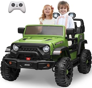 2 Seater Ride On Jeep Car, 24V/7AH Kids Battery Powered Vehicles w/Parent Remote Control, 2x200W Powerful Motor, Safty Balt, LED Light, Jeep 4 Power Wheels As Gift for Girls and Boys, Green