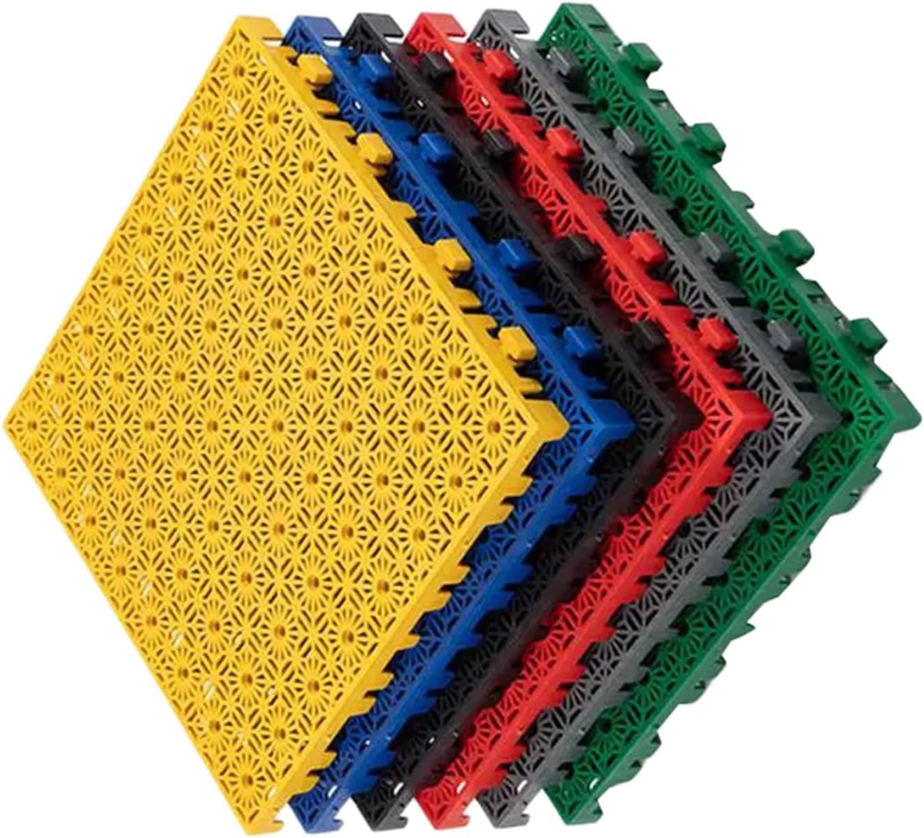 Heavy-Duty 40x40cm Interlocking Modular Floor Tiles - All-Weather Drainage Mat for Garage, Bathroom & Deck, Quick-Drain & Easy to Clean, 4 Pieces (Yellow)