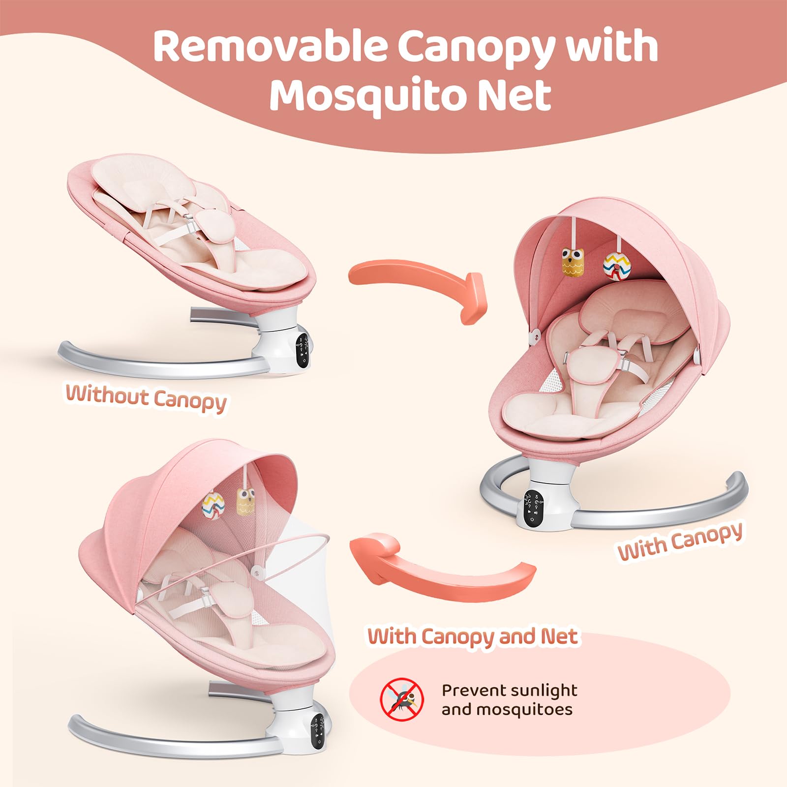 Transat Bebe Electrique,Helangel Transat Balancelle Bebe Electrique avec Télécommande et Wireless Balancelle avec Harnais de sécurité 5 Points pour enfants jusqu’à 9 kg