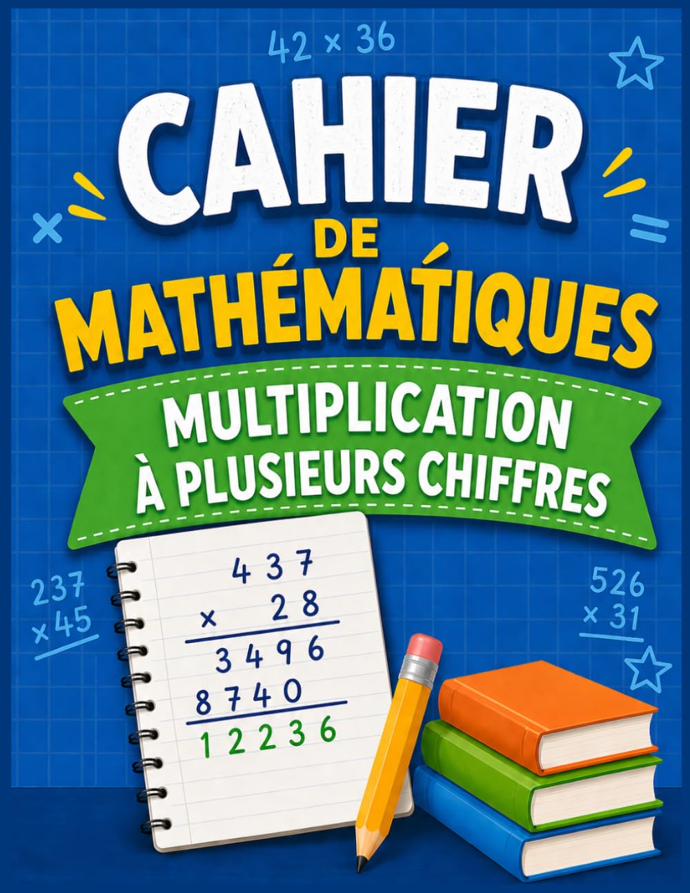 Cahier de Mathématiques : Multiplications à plusieurs chiffres: Cahier de Maths de 1 à 4 chiffres pour le CE2, CM1 et CM2 | Exercices de calcul et entraînement pour enfants (French Edition)