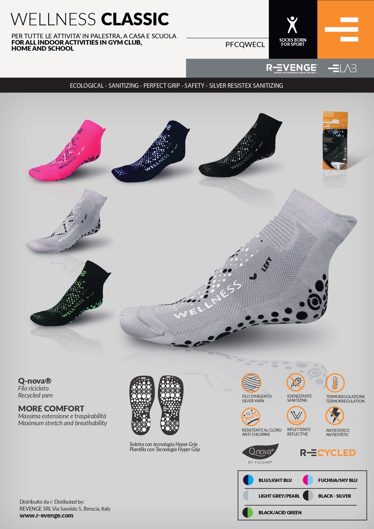 R-EVENGE Chaussure technique Wellness avec adhérence parfaite sur les surfaces sèches. Fil d'argent désinfectant et thermorégulant. Idéal pour le yoga, le Pilates, la gym, l'étape, la gymnastique