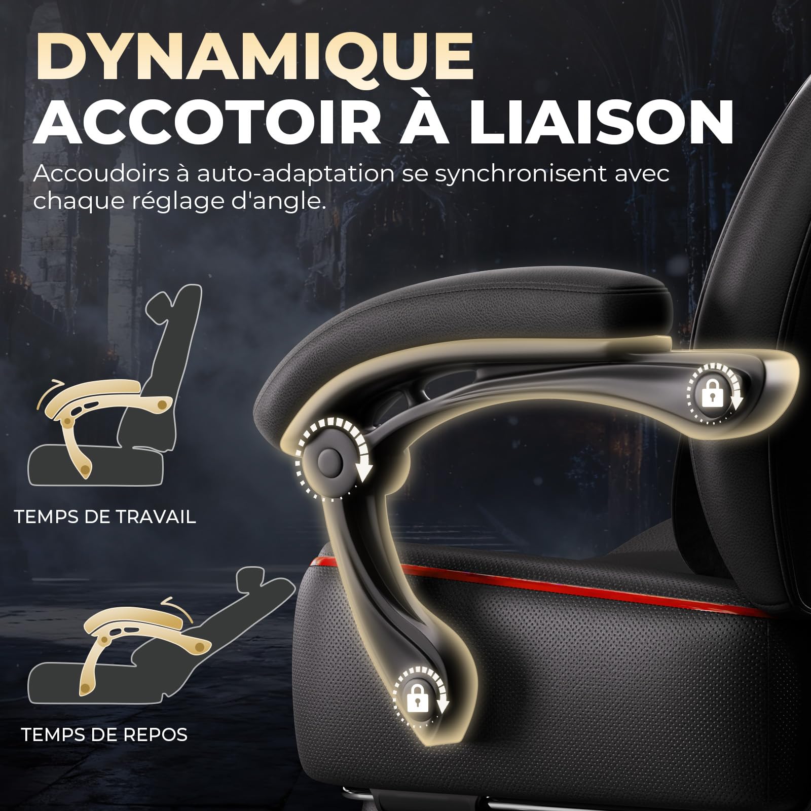 GTPLAYER Chaise Gaming avec Repose-Pieds, réglable en Hauteur, accoudoirs réglables, Repose-Pieds intégré, Fauteuil Gaming pour jusqu'à 200 kg, pivotant à 360°, Rouge.