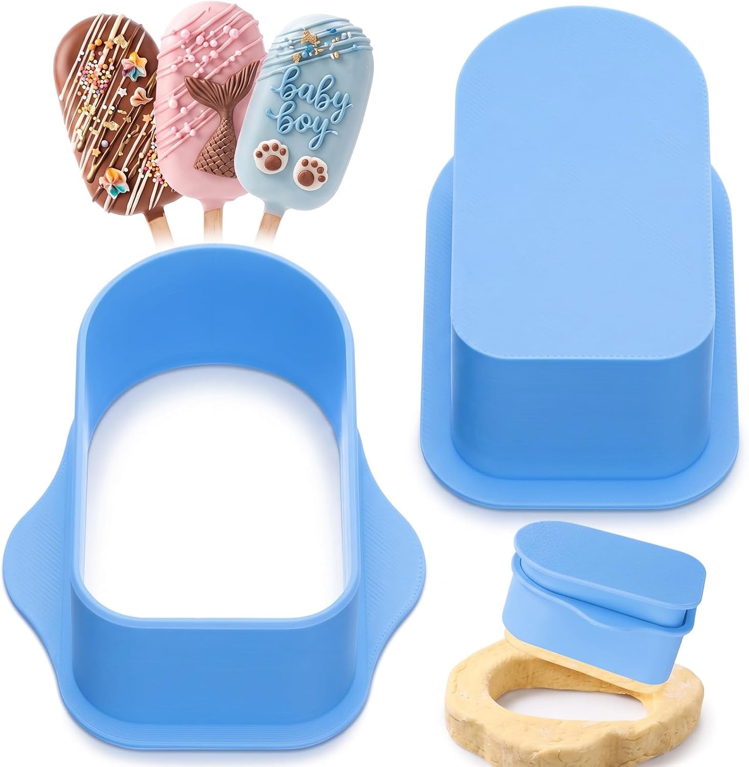 3.6in Cakesicle Cutter, Cakesicle Mold, Cake Pop Mold, Cake Pop Cutter and Pusher Press, Baking Tools for Home Baking, Birthday Parties, Wedding Desserts (White)
