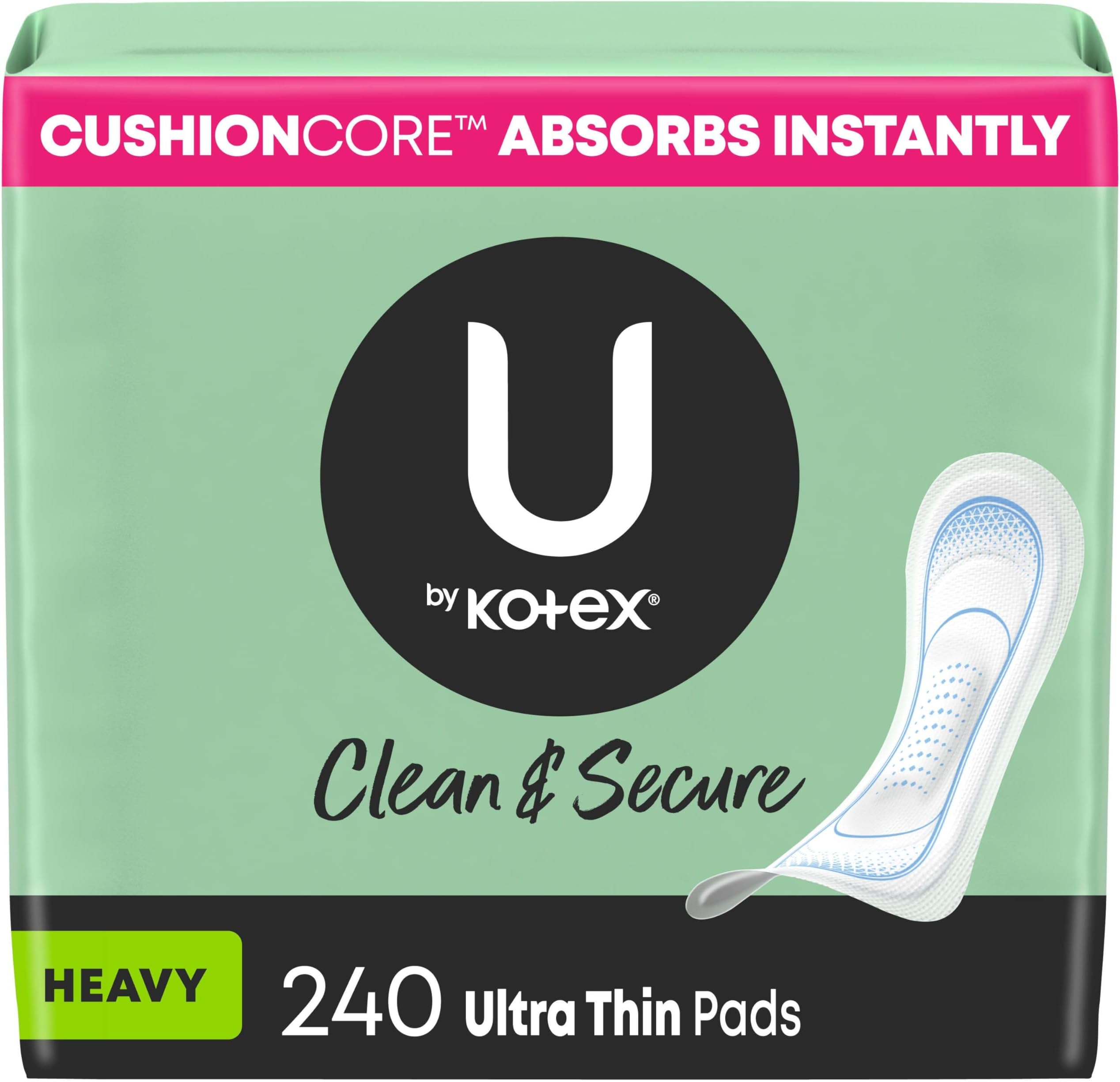 U by Kotex Security Ultra Thin Feminine Pads, Heavy Absorbency, Unscented, 240 Count (6 Packs of 40) (Packaging May Vary)