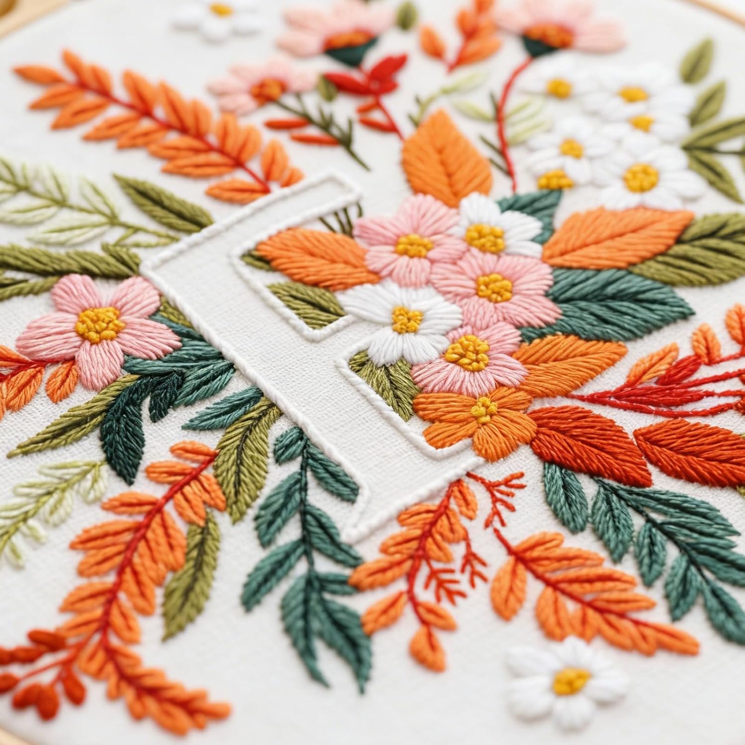 Zerzsy 7.87 '' Embroidery Kits Plant Flower Leaf English Letter Patterns for Beginners Adults, Easy to Learn Cross Stitch Kit for Home Office Decor image 3