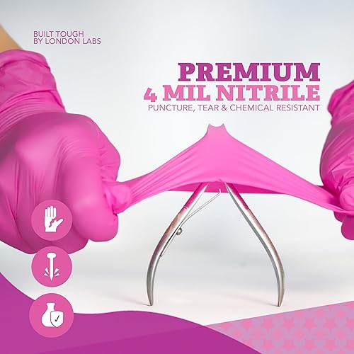Miniatura 2 de 4 mil guantes de nitrilo rosa fucsia, desechables, sin látex y sin polvo, resistentes a productos químicos, guantes de goma rosa