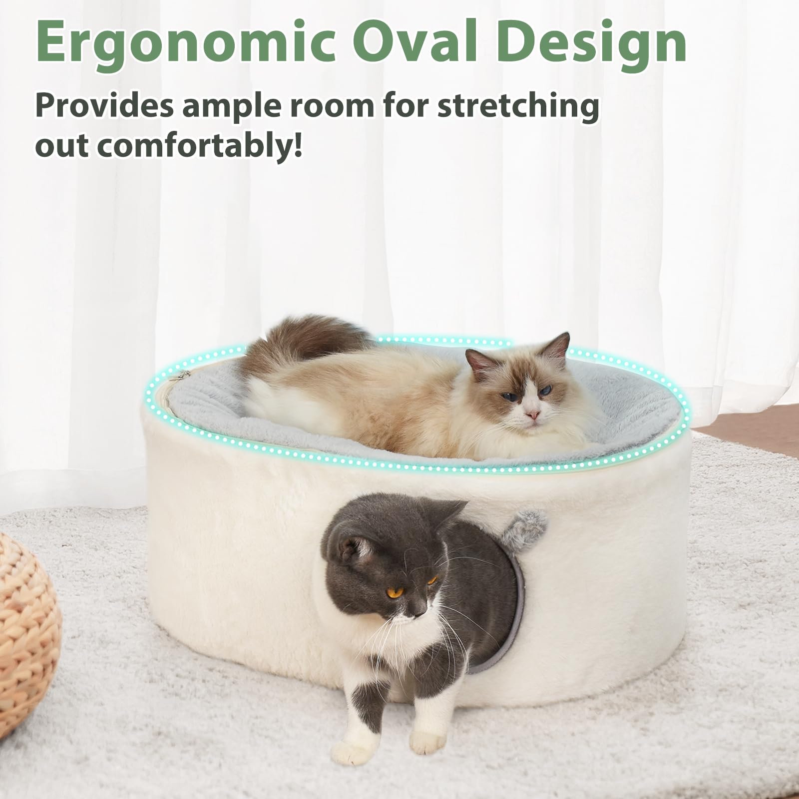GUUSII HOME Elevated Cat Bed for Indoor Cats Enclosed Kitty House Large Raised Pet Hammock Rabbit Hideaway Cave Fluffy Puppy Kennel with Washable Cover Plush Cushion Easy Assembly 60 * 45 * 27cm - Image 2