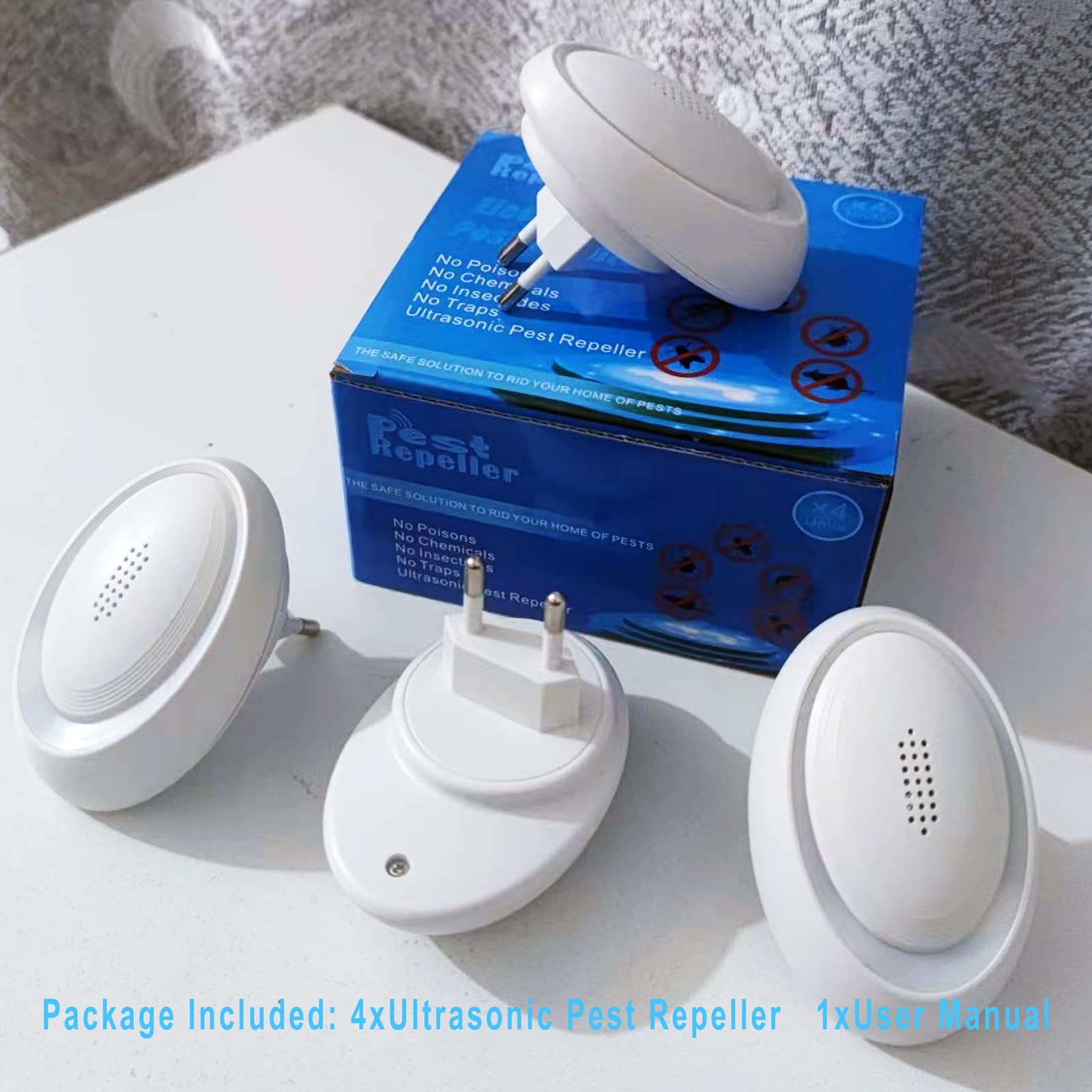 Ultraschall Schädlingsbekämpfer 4 Stück, Mäuseabwehr Ultraschall Elektrisch Insekten Mäuse Repellent, Mausefalle Effiziente Abwehr von Ratten, Mücken, Mäusen, Kakerlaken