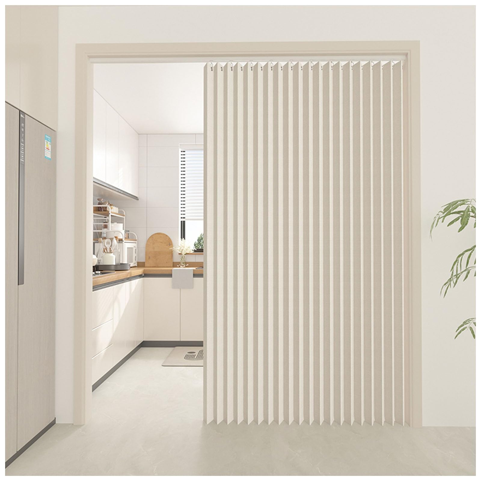 APMOE Door Curtain for Doorway Privacy, Interior Magnetic Invisible Folding Doors Curtain with Tieback and Sticky Rail Perfect Temporary Door Curtains Accordion Room Divider(White,70x180cm)