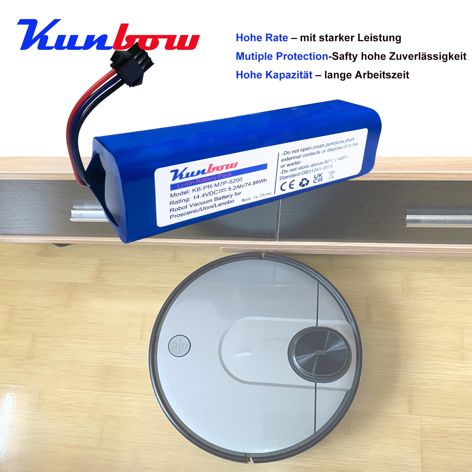 Batteria agli ioni di litio da 5200 mAh per Proscenic M7 Pro, LDS M7 Pro, M8 Pro, M7 Max, U6, Xiaomi Viomi S9, Viomi D800, Lenovo LR1, UONI V980 Max, V980 Plus (14,4 V/74,88 Wh)