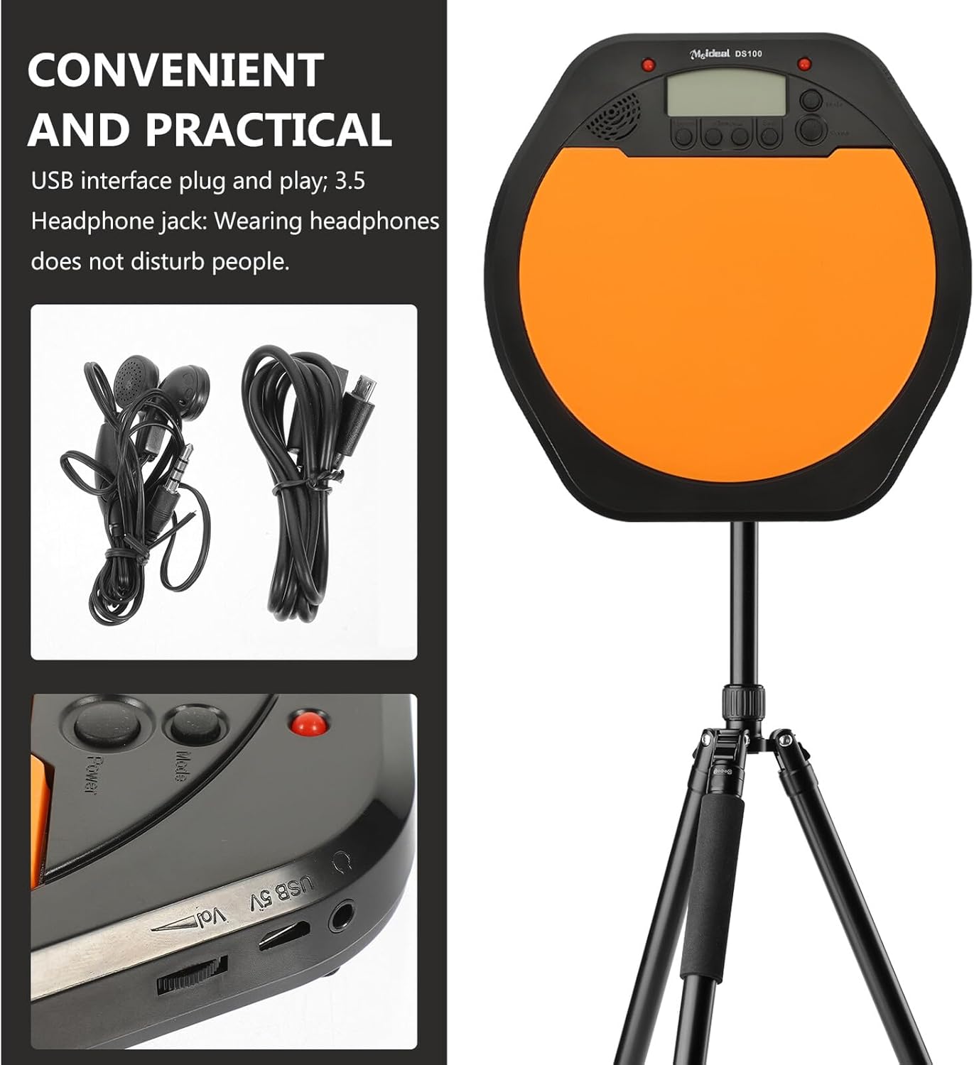 電子ドラム練習パッド デジタルメトロノーム搭載 音量 タップテンポ機能 内蔵カウント 初心者向け防震設計