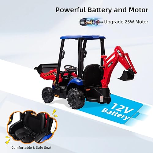 Miniatura 6 de Excavadora JCB de 12 V con control remoto, automóvil eléctrico para niños de 3 a 8 años con tractor, excavadora, brazo de excavación, automóvil con