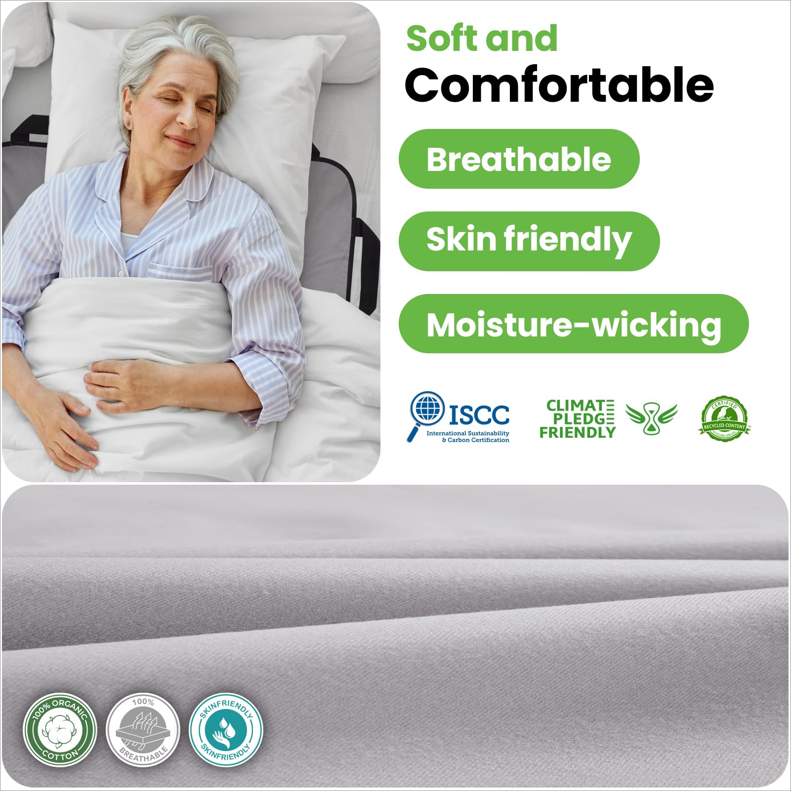 NIHAO Almohadilla de posicionamiento de cama de 43 x 36 pulgadas con 8 asas y bolsillos reforzados, cómoda sábana de transferencia de franela para girar, levantar y reposicionar, almohadilla de