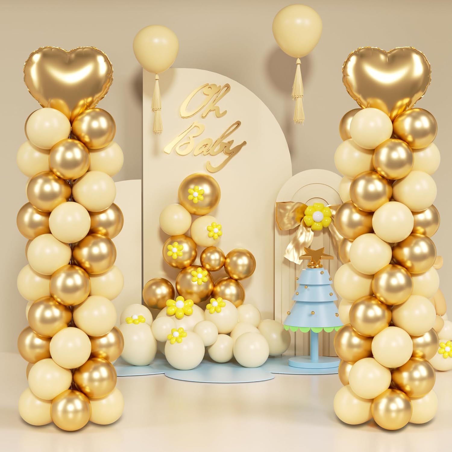 Upgraded Balloon Column Stand Kit, 7 Feet Height Adjustable Balloon Tower Pillar with Reusable Metal Telescopic Design for Graduation, Wedding, Baby Shower, Birthday Party Decoration