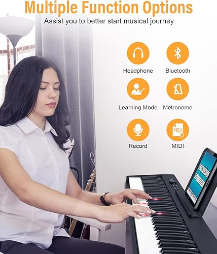 Miniatura 6 de Konix Teclado de piano plegable de 88 teclas con teclas iluminadas piano portátil semipesado piano eléctrico Bluetooth con pedal de sostenimiento