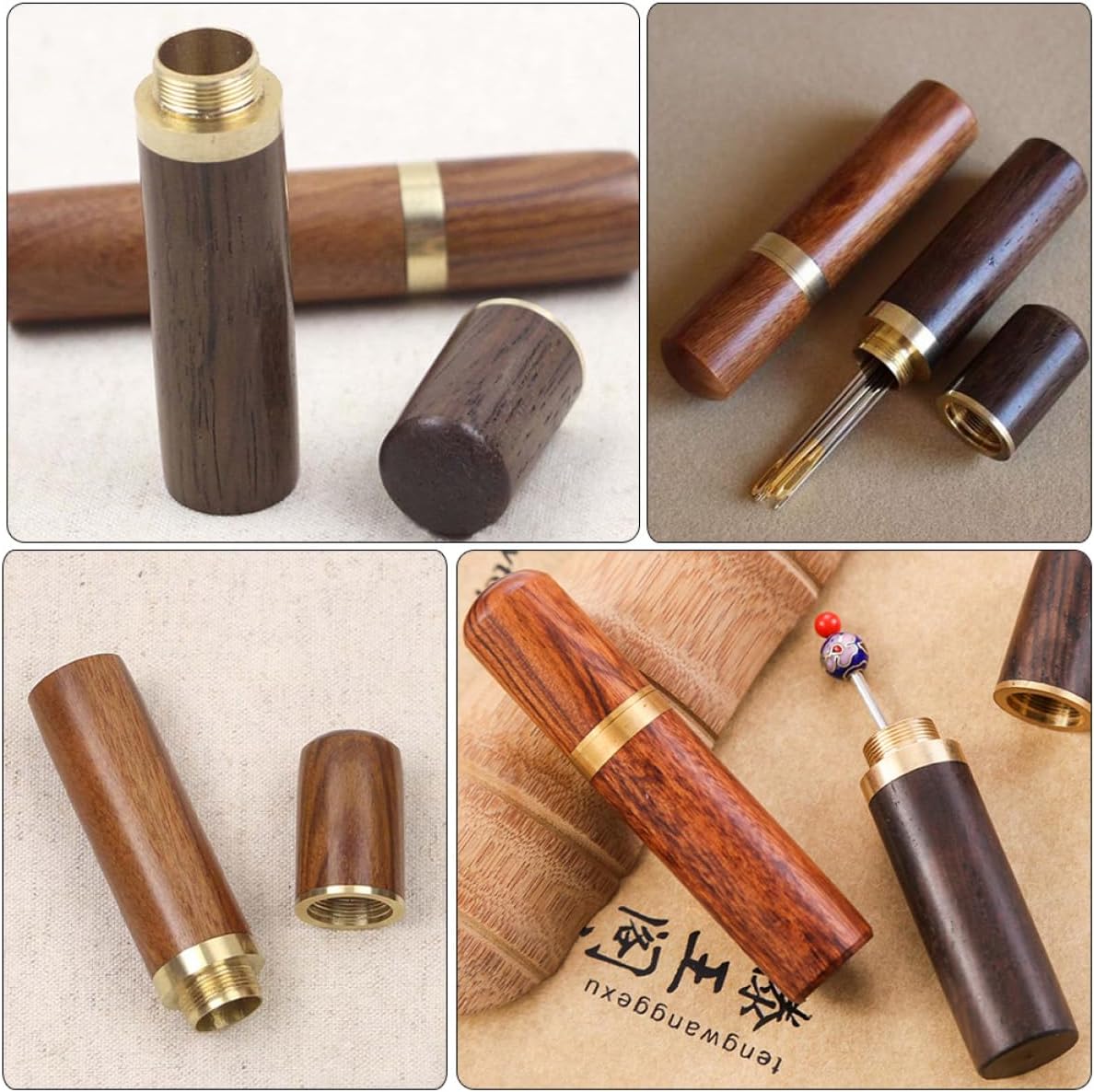 PERSELOSO 4pcs Wooden Needle Box Sewing Needles Holder for Easy Organization of Embroidery and Craft Supplies Portable Storage Case for Knitting and Sewing Needs
