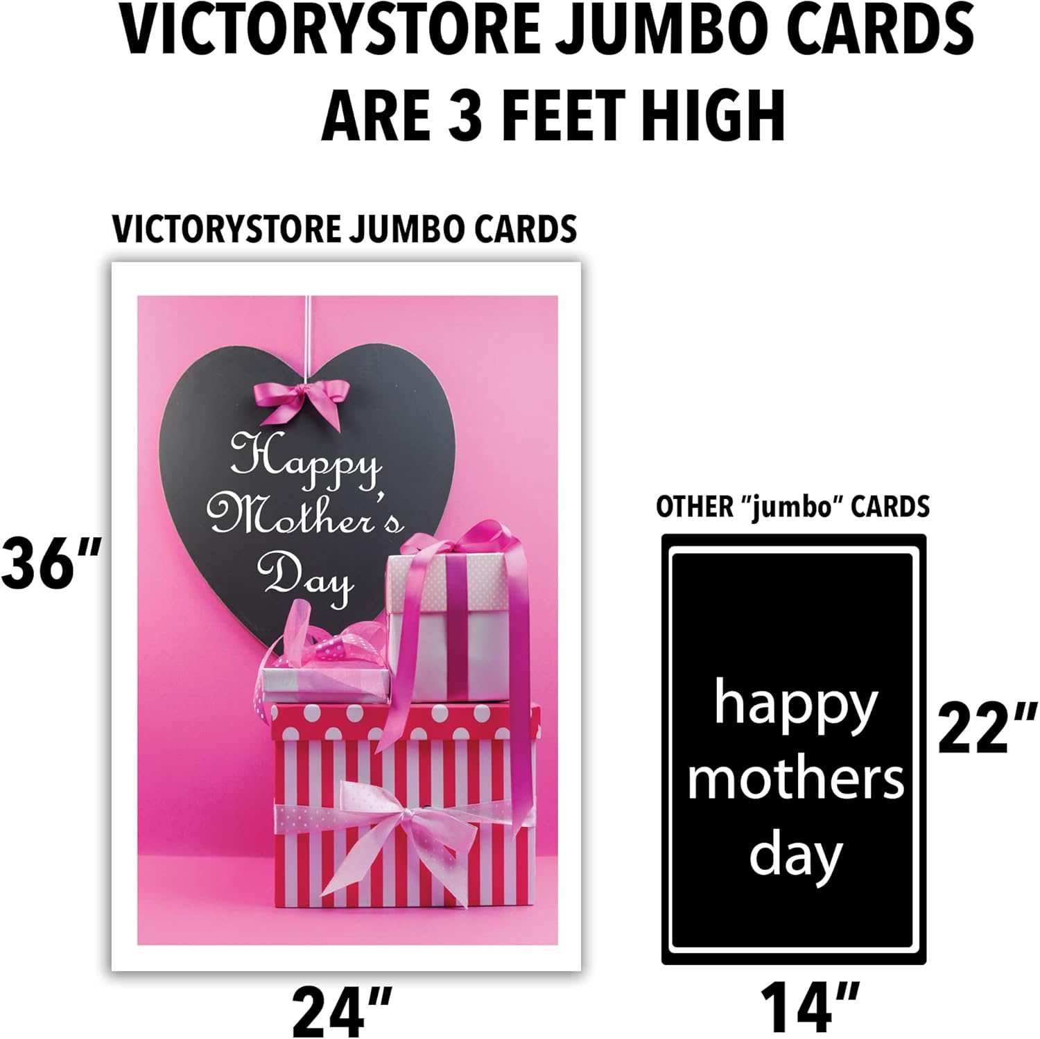VictoryStore Jumbo Greeting Cards: Giant Mother’s Day card (Pink Presents Design) 2 feet x 3 feet Card with Envelope