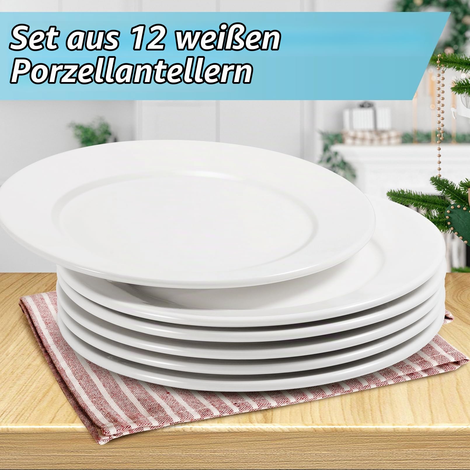 12 Stück Dessertteller, Keramik Teller Set, 20,5 Cm, Weiß, Rund