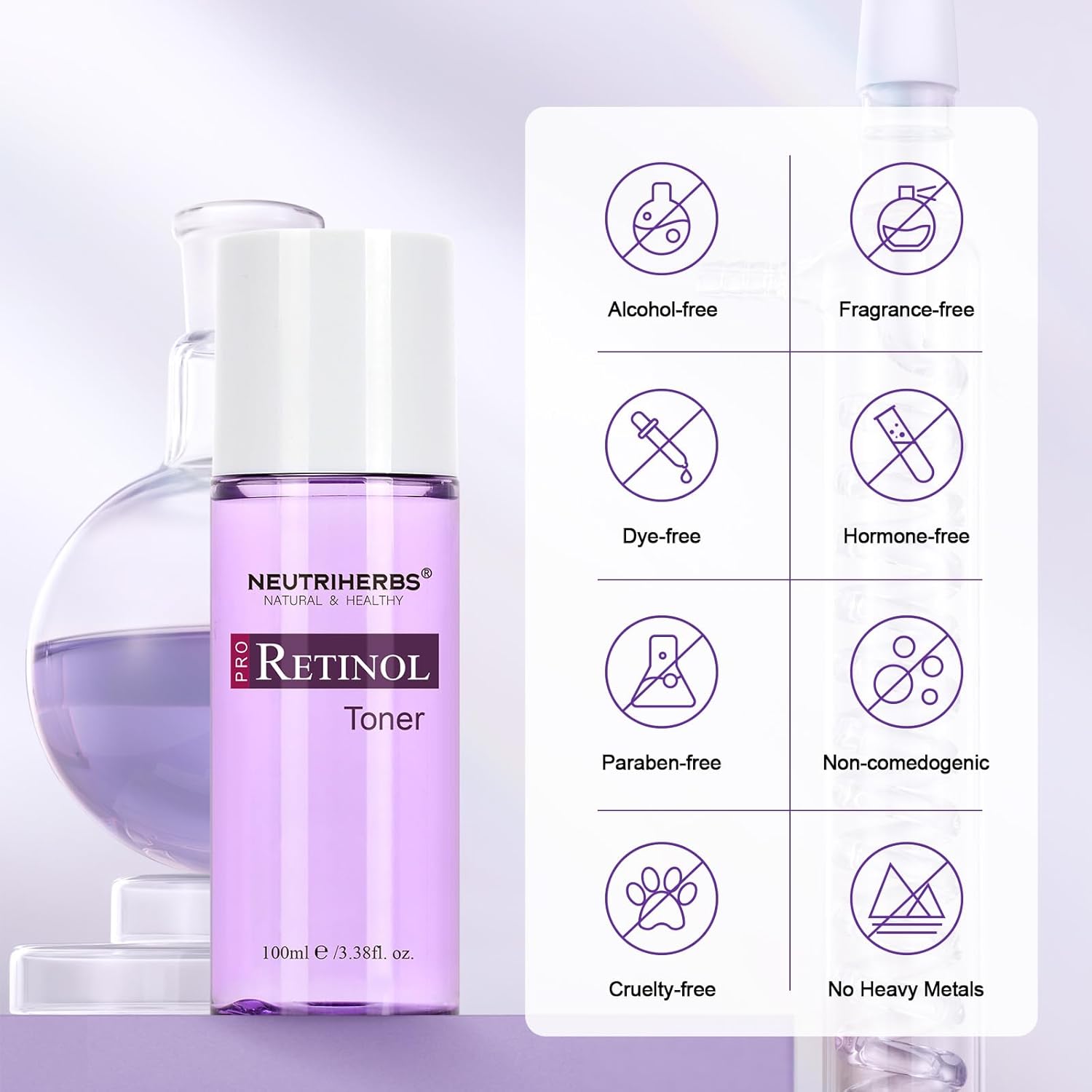 NEUTRIHERBS PRO Retinol Toner for Anti-Aging & Reducing Fine Lines and Wrinkles, with Panthenol, Peptides, and Hyaluronic Acid, Alcohol Free – 3.38 fl. Oz. - Image 7
