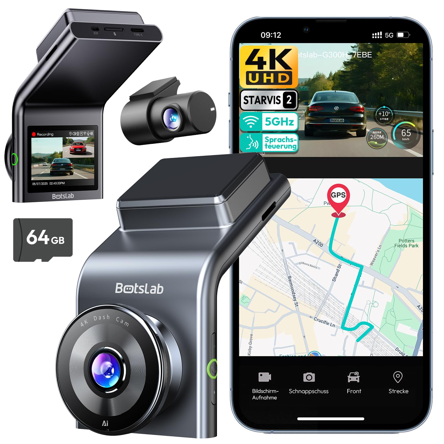 BOTSLAB Dual Dashcam Auto Vorne Hinten mit STARVIS 2