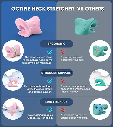 Miniatura 5 de Octifie Estirador de cuello inodoro para aliviar el dolor de cuello, dispositivo ergonómico de tracción cervical con nube de cuello, almohada