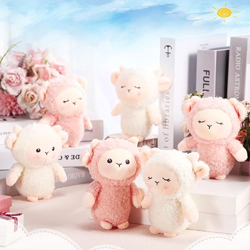 Miniatura 4 de Libima 12 piezas de mini llavero de peluche de cordero a granel de 4.7 pulgadas, ovejas de Navidad, animales de peluche suaves y adorables corderos,
