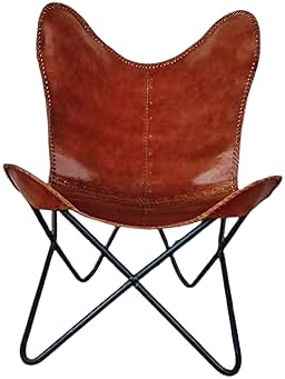 GifteQ Sedia a farfalla in pelle fatta a mano in pelle fatta a mano marrone chiaro, pieghevole in pelle, per rilassare la struttura in ferro da stiro, sedia vintage per la casa (marrone cioccolato