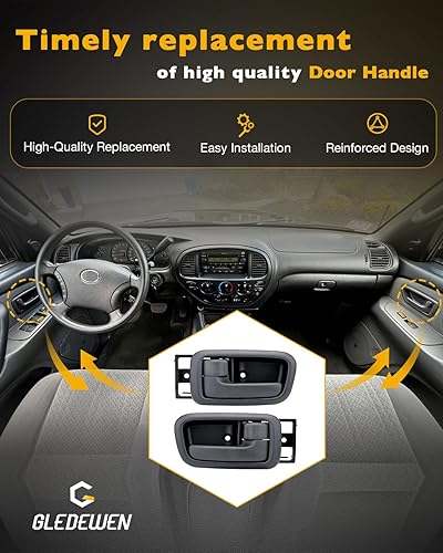 Miniatura 5 de Manijas de puerta interiores con bisel (par), compatibles con Toyota Tundra 2000, 2001, 2002, 2003, 2004, 2005, 2006, gris, conductor delantero