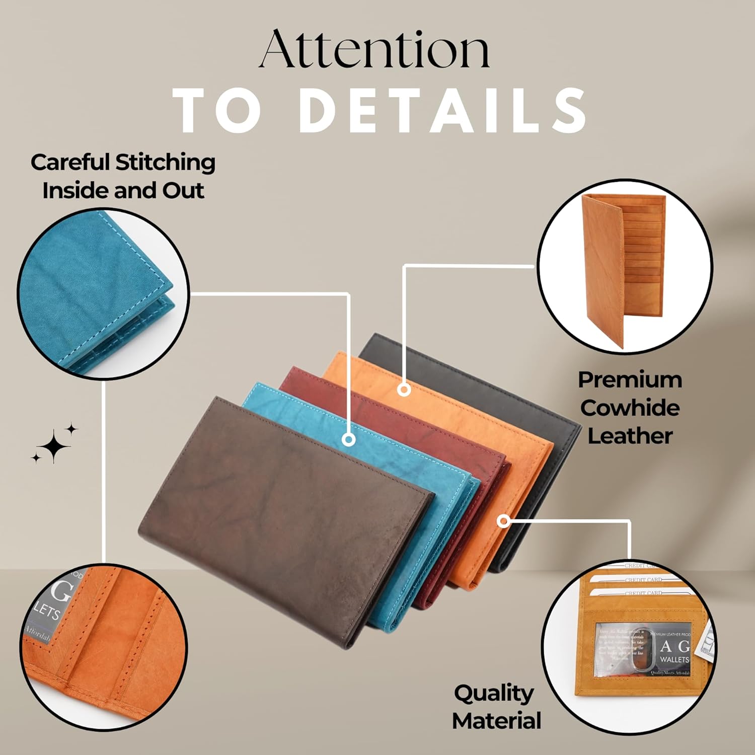 AG Wallets Leather Wallet for Men & Women - Secure RFID Wallet with Space for 20 Credit Cards, 1 ID & Cash - Cowhide Leather Wallet - Slim Bifold Wallet - Long Wallet for Casual or Office - Tan - Image 6