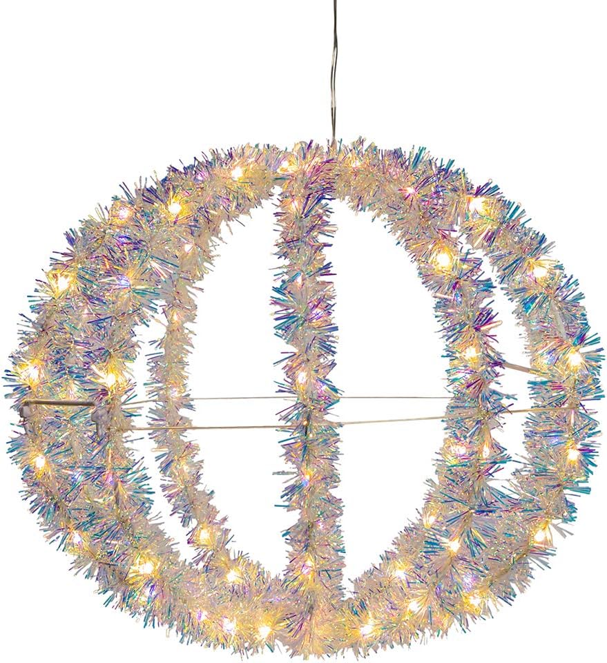 Kurt S. Adler 12-Inch Warm White LED Tinsel Foldable Sphere