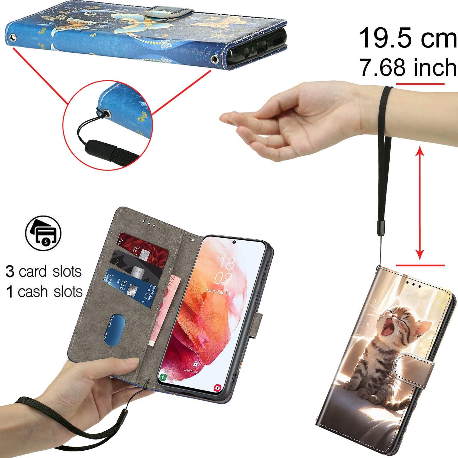 Etui do Samsung Galaxy A22 5G Portfel ze skóry PU Kot | Wysokiej jakości etui z magnetycznej skóry PU, przegródki na karty, funkcja stojaka, etui z klapką do Samsung A22