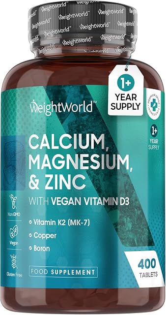 Calcium Magnesium Zinc Vitamin D3 K2 1+ Year Supply (One A Day) - 400 Vegan Calcium Tablets - Copper, Manganese, Selenium, Boron Complex - Osteo Tablets for Adults - Non GMO Calcium Supplement